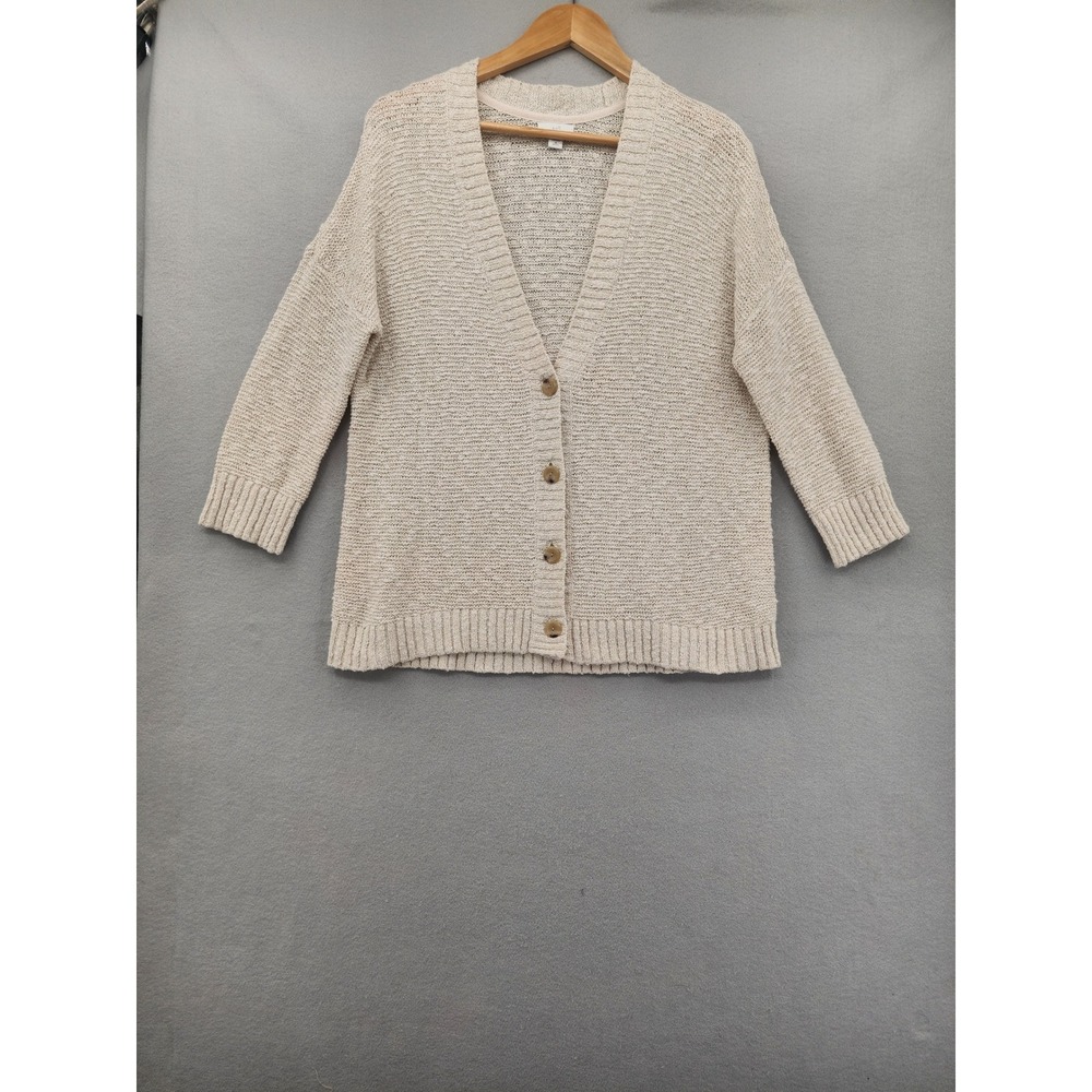 J. Jill Beige Cotton Blend Knit Cardigan Sweater Womens Medium Petite V-Neck Top